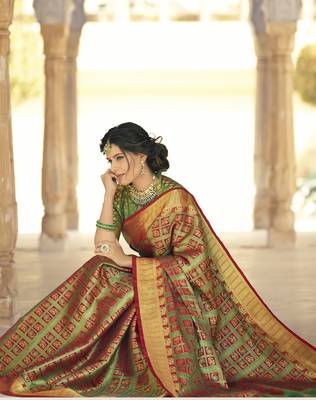 Multicolor woven banarasi silk blend saree with blouse 2
