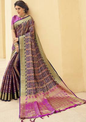 Multicolor woven banarasi silk saree with blouse 1