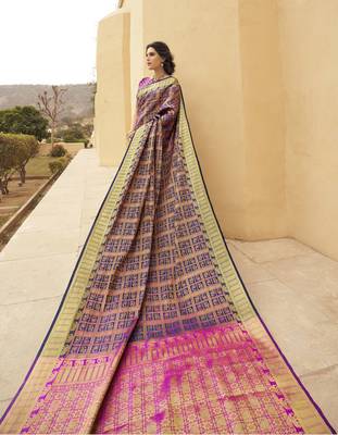 Multicolor woven banarasi silk saree with blouse 2
