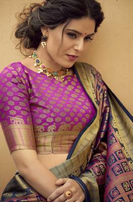 Multicolor woven banarasi silk saree with blouse 3