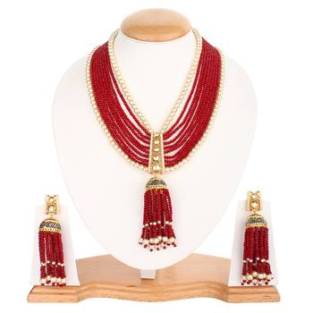 Designer Partywear Red Onyx Designer Long Necklace Sets 1