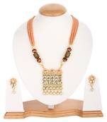 Sabina Peach Color  Kundan  Onyx Necklace Sets