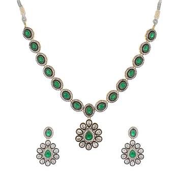 Emrald Green Partywear Cubic Zirconia Necklace Sets 1