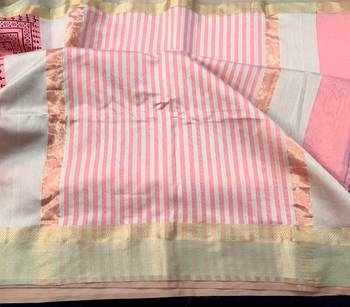 Peach Block Printed Handloom Maheshwari Silk Saree With Blouse 2