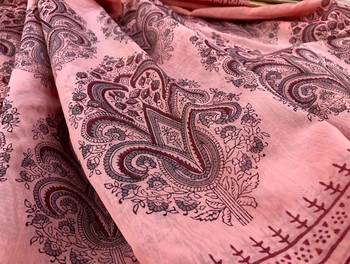 Peach Block Printed Handloom Maheshwari Silk Saree With Blouse 4