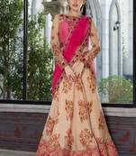 Peach Embroidered Silk Semi Stitched Lehenga With Dupatta