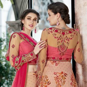 Peach Embroidered Silk Semi Stitched Lehenga With Dupatta 4