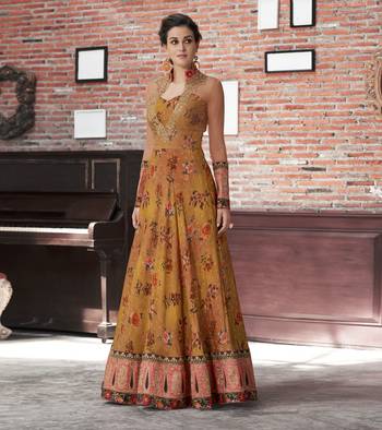 Mustard Embroidered Silk Semi Stitched Lehenga With Dupatta 2