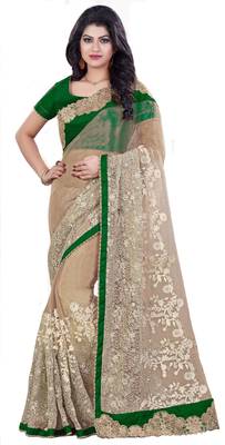 Green Embroidered Net Saree With Blouse 1