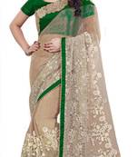 Green Embroidered Net Saree With Blouse