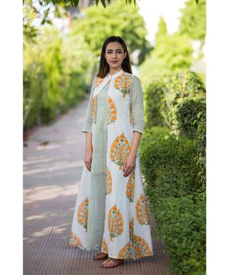 orange printed cotton dresses 1
