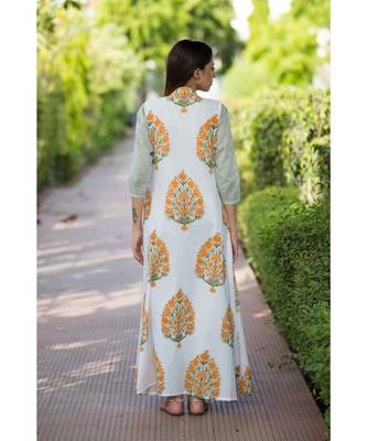 orange printed cotton dresses 2