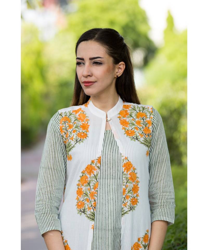 orange printed cotton dresses