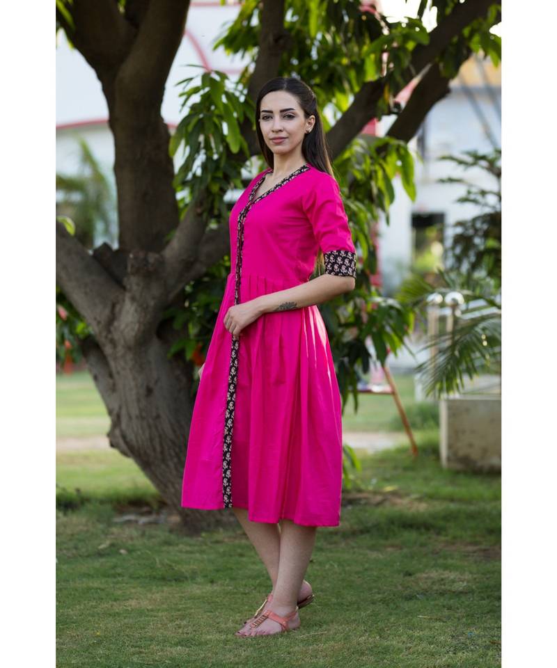 pink plain cotton dresses