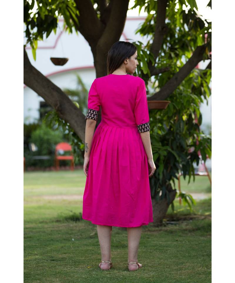pink plain cotton dresses