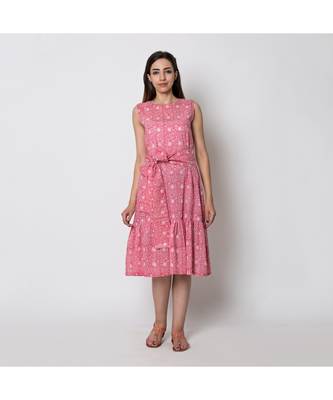 peach printed cotton dresses 1