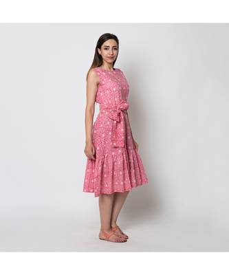 peach printed cotton dresses 2