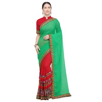 Red embroidered georgette saree with blouse 1