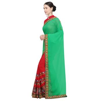 Red embroidered georgette saree with blouse 2