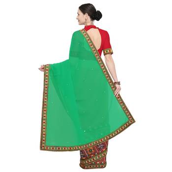 Red embroidered georgette saree with blouse 3