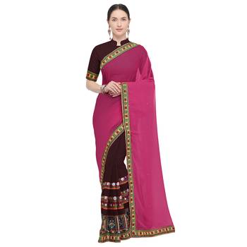 Brown embroidered georgette saree with blouse 1