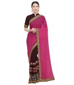 Brown embroidered georgette saree with blouse