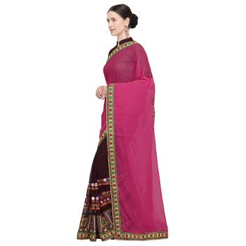 Brown embroidered georgette saree with blouse 2