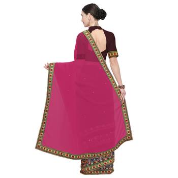 Brown embroidered georgette saree with blouse 3