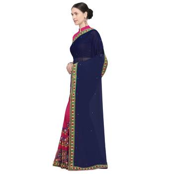Pink embroidered georgette saree with blouse 2