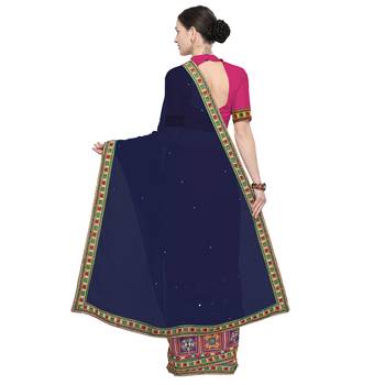 Pink embroidered georgette saree with blouse 3