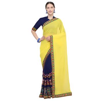 Blue embroidered georgette saree with blouse 1
