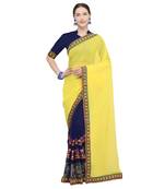 Blue embroidered georgette saree with blouse