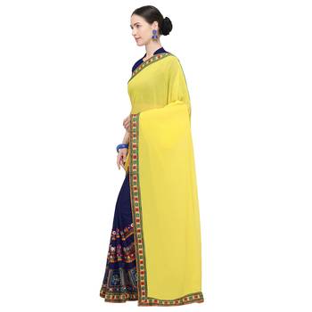 Blue embroidered georgette saree with blouse 2