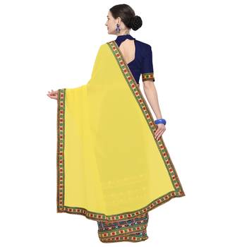 Blue embroidered georgette saree with blouse 3
