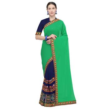 Blue embroidered georgette saree with blouse 1