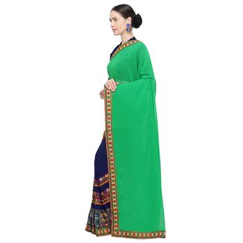 Blue embroidered georgette saree with blouse 2