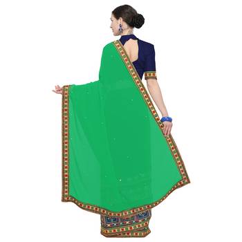 Blue embroidered georgette saree with blouse 3
