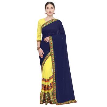 Yellow embroidered georgette saree with blouse 1
