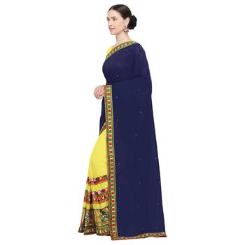 Yellow embroidered georgette saree with blouse 2