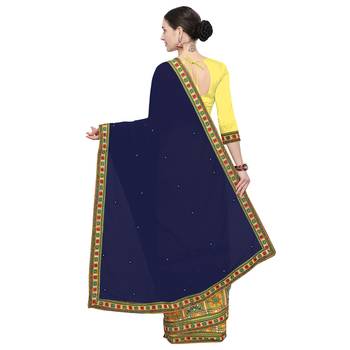 Yellow embroidered georgette saree with blouse 3