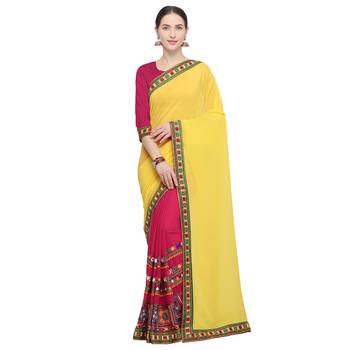 Pink embroidered georgette saree with blouse 1