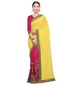 Pink embroidered georgette saree with blouse