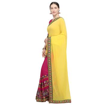 Pink embroidered georgette saree with blouse 2