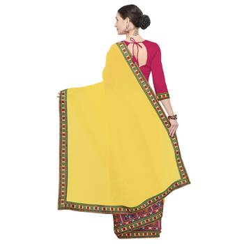 Pink embroidered georgette saree with blouse 3