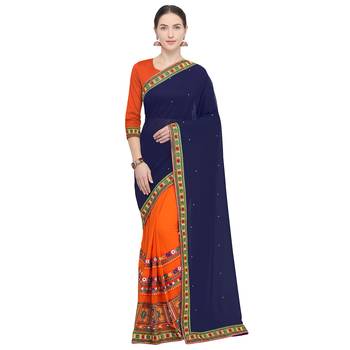 Orange embroidered georgette saree with blouse 1