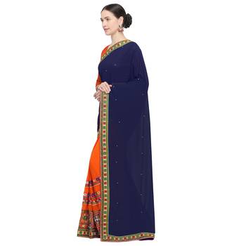 Orange embroidered georgette saree with blouse 2