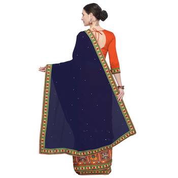 Orange embroidered georgette saree with blouse 3