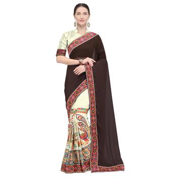 Off white embroidered georgette saree with blouse 1