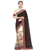 Off white embroidered georgette saree with blouse