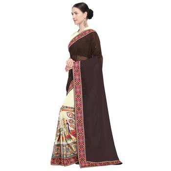 Off white embroidered georgette saree with blouse 2